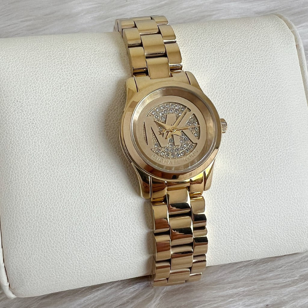 Michael Kors Gold Runway MK Crystal Women's Wrist Watch Like New