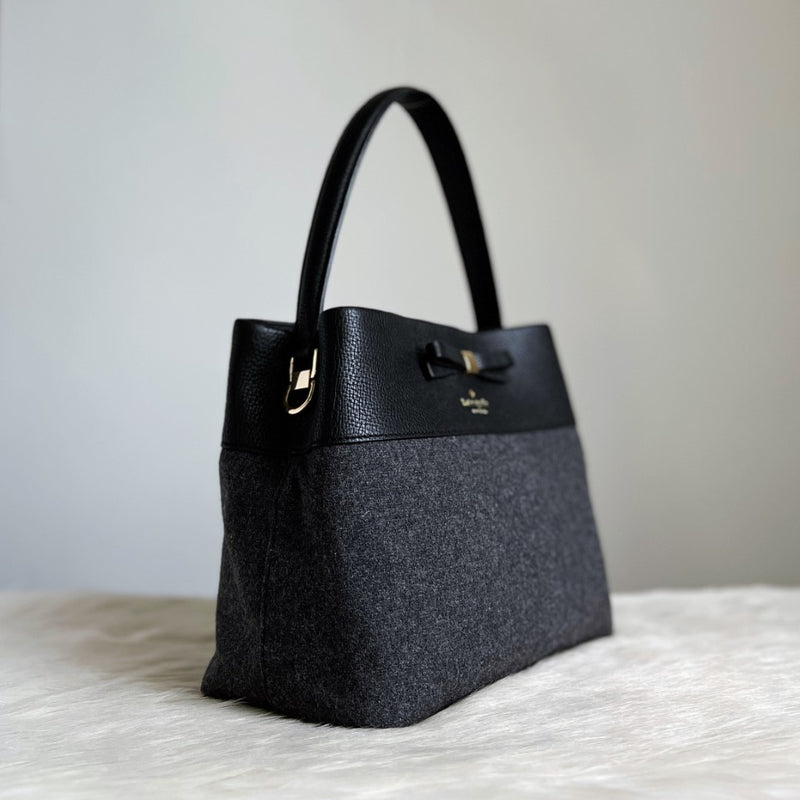 Kate Spade Black Leather Patchwork Front Bow 2 Way Shoulder Bag Excellent
