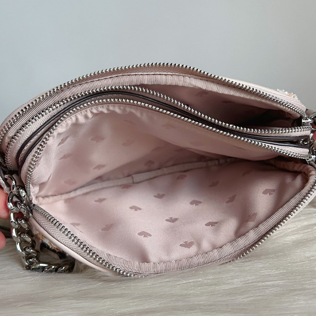 Kate Spade Pink Leather Trim Triple Compartment Crossbody Shoulder Bag