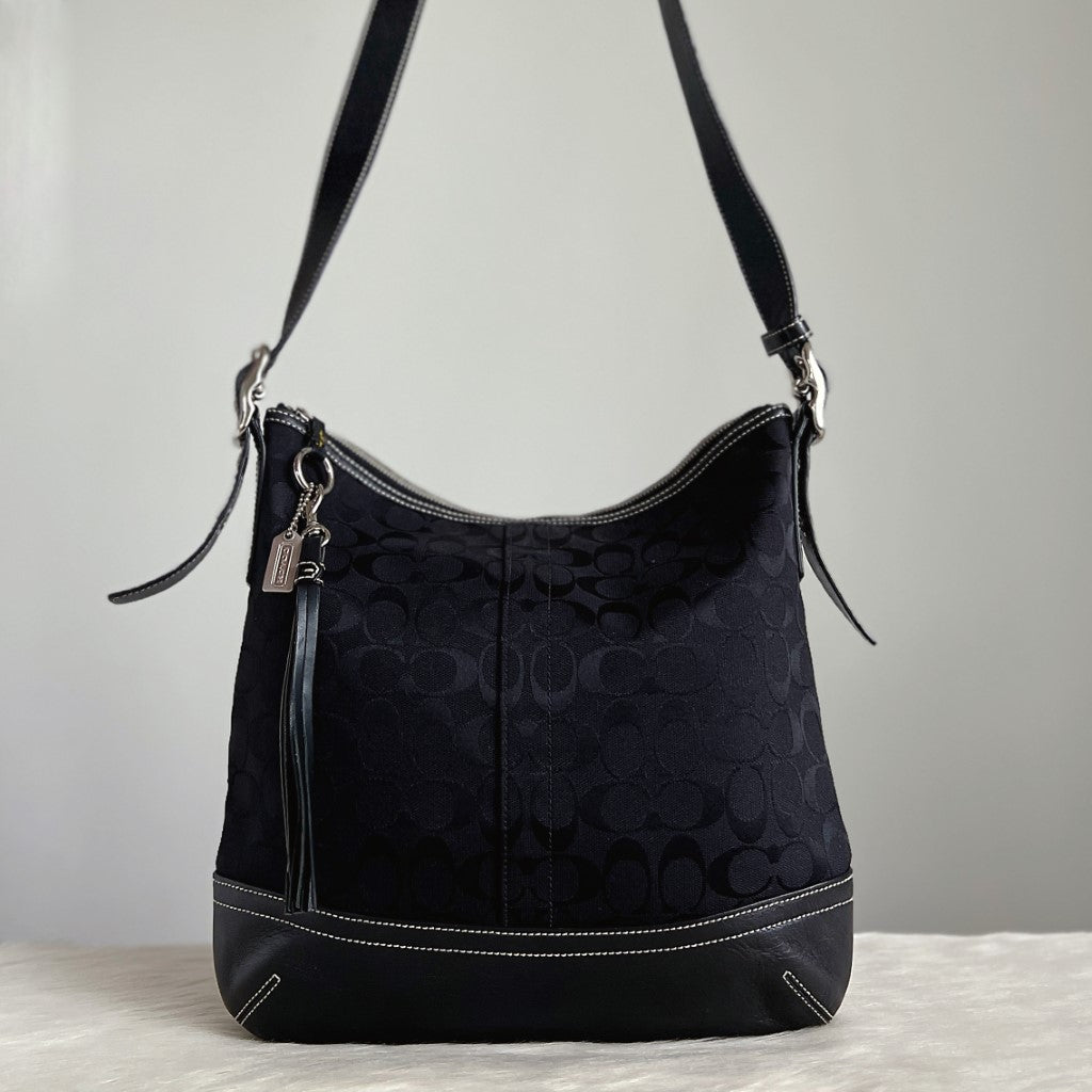 Coach Black Monogram Tassel Charm Crossbody Shoulder Bag