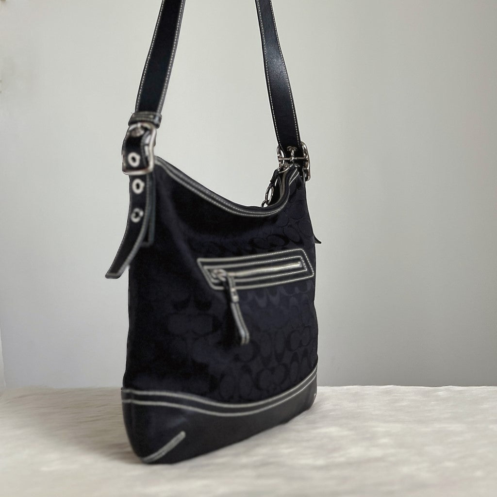 Coach Black Monogram Tassel Charm Crossbody Shoulder Bag