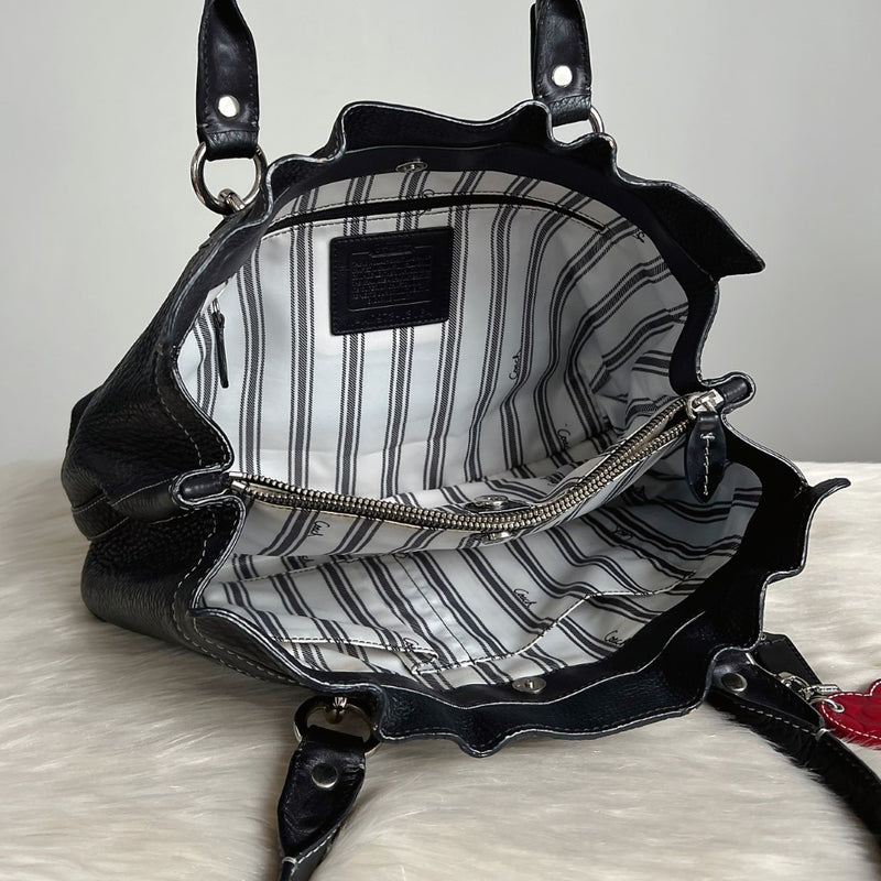Coach Black Leather Heart Charm Triple Compartment Shoulder Bag