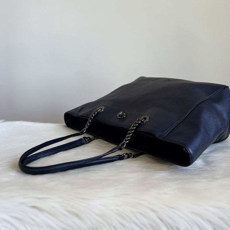 Coach Navy Leather Chain Detail Large Shoulder Bag Excellent