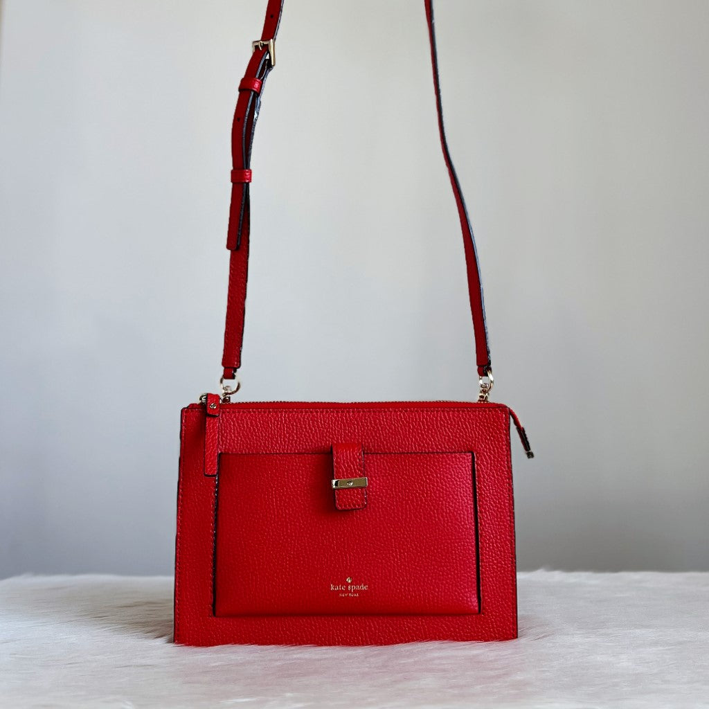 Kate Spade Red Leather Front Pocket Crossbody Shoulder Bag Excellent