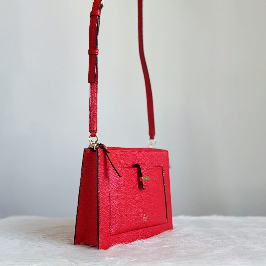 Kate Spade Red Leather Front Pocket Crossbody Shoulder Bag Excellent