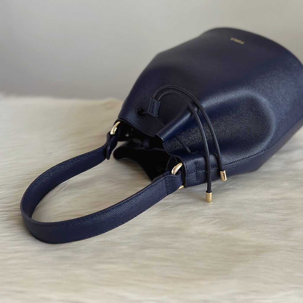 Furla Violet Leather Drawstring Bucket 2 Way Shoulder Bag Like New