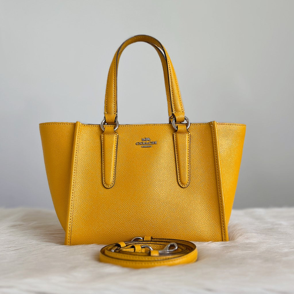 Coach Yellow Leather Front Logo 2 Way Shoulder Bag Excellent