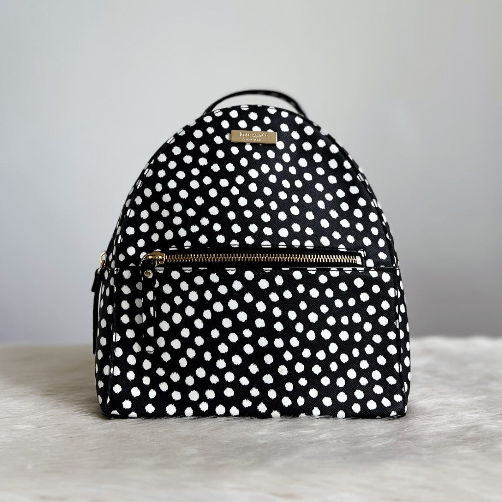 Kate Spade Black Polka Dot Front Zip Compartment Backpack Excellent