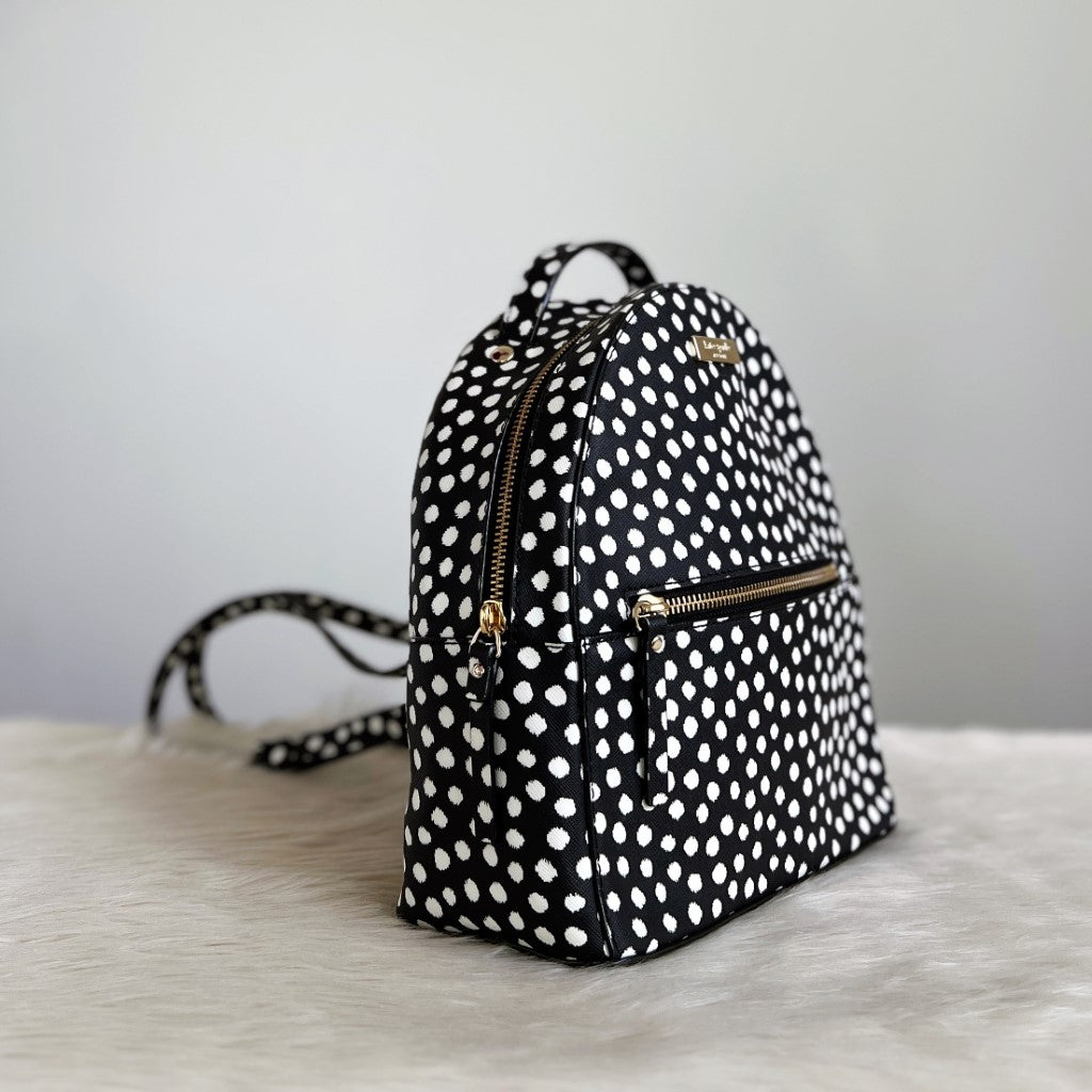 Kate Spade Black Polka Dot Front Zip Compartment Backpack Excellent