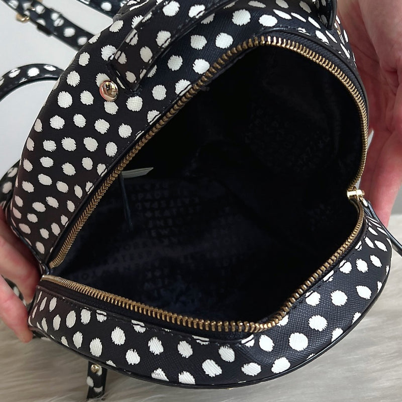 Kate Spade Black Polka Dot Front Zip Compartment Backpack Excellent
