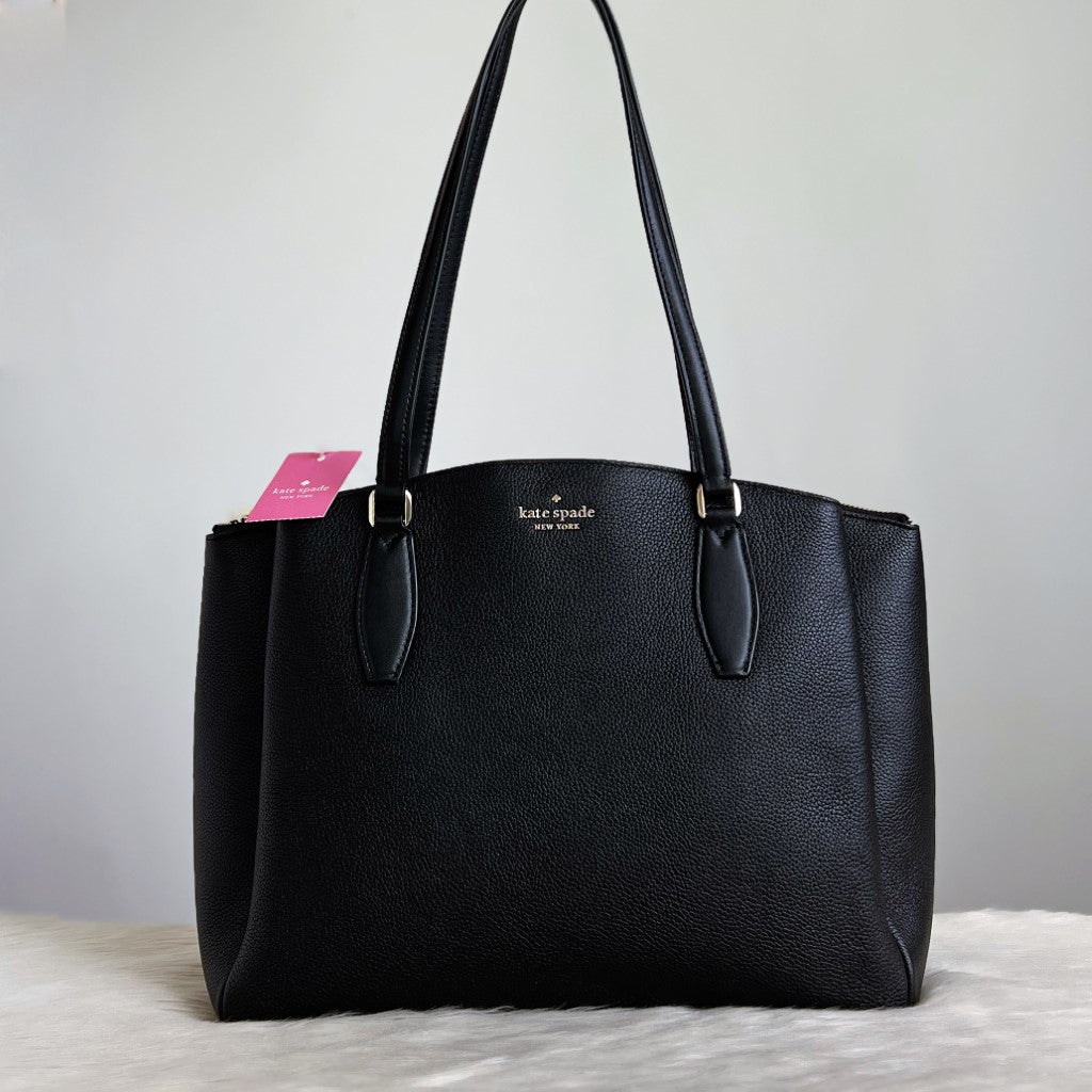 Kate Spade Black Leather Triple Compartment Career Shoulder Bag New with Tags