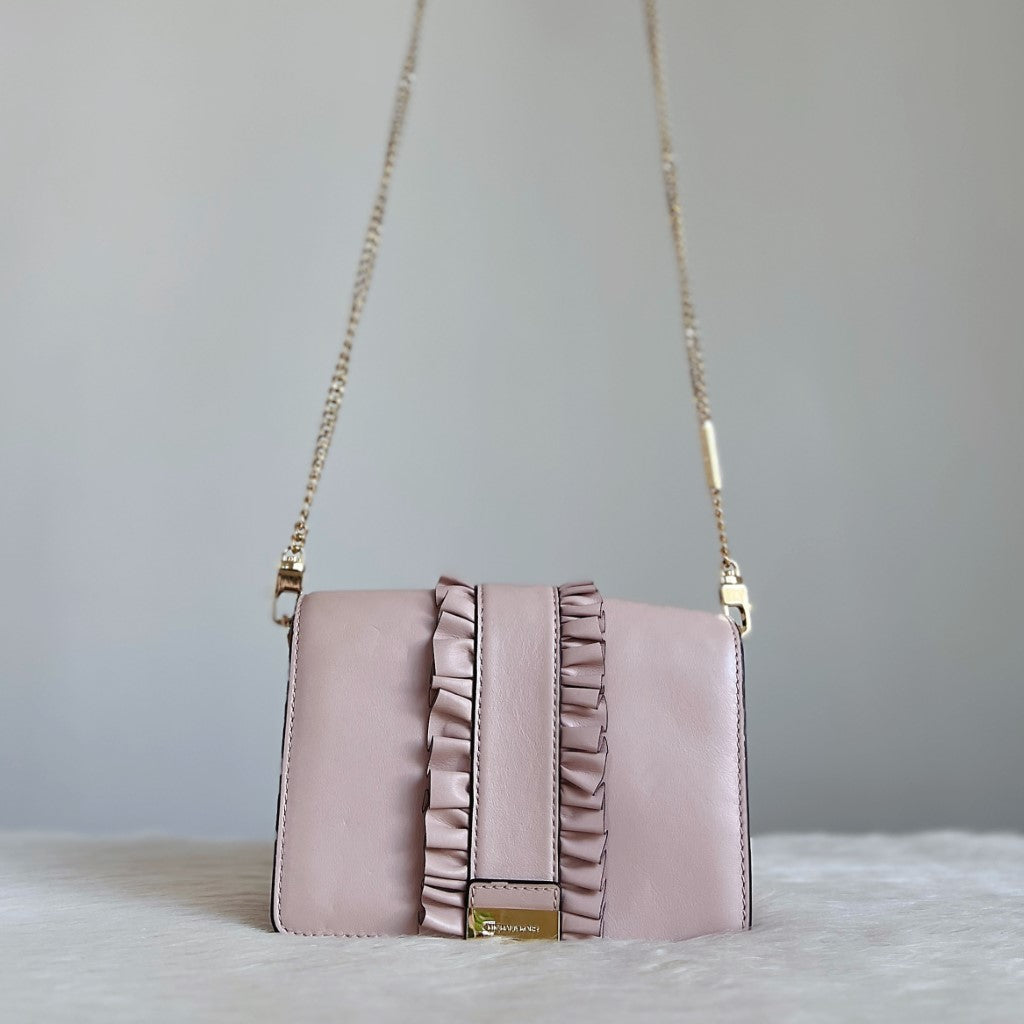 Michael Kors Pink Leather Gold Chain Crossbody Shoulder Bag