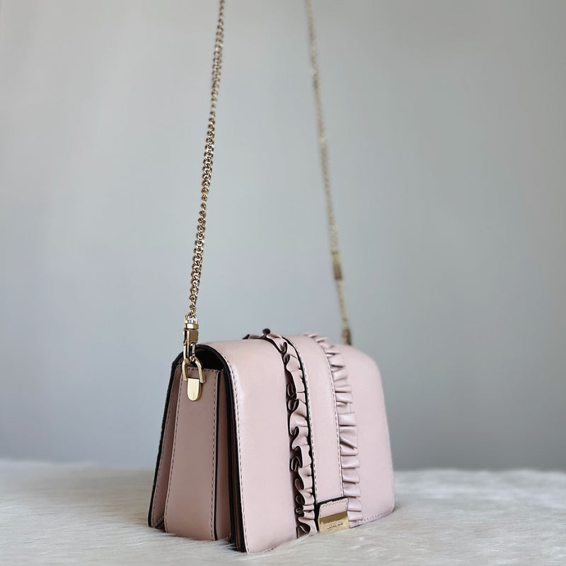 Michael Kors Pink Leather Gold Chain Crossbody Shoulder Bag