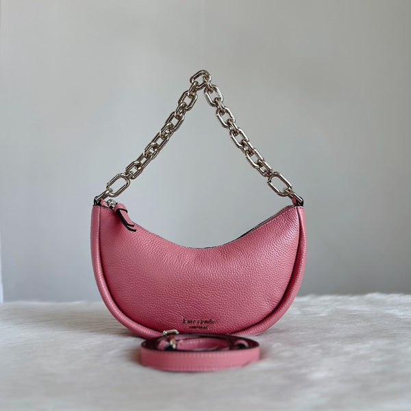 Kate Spade Pink Leather Chunky Chain Half Moon 2 Way Shoulder Bag Like New