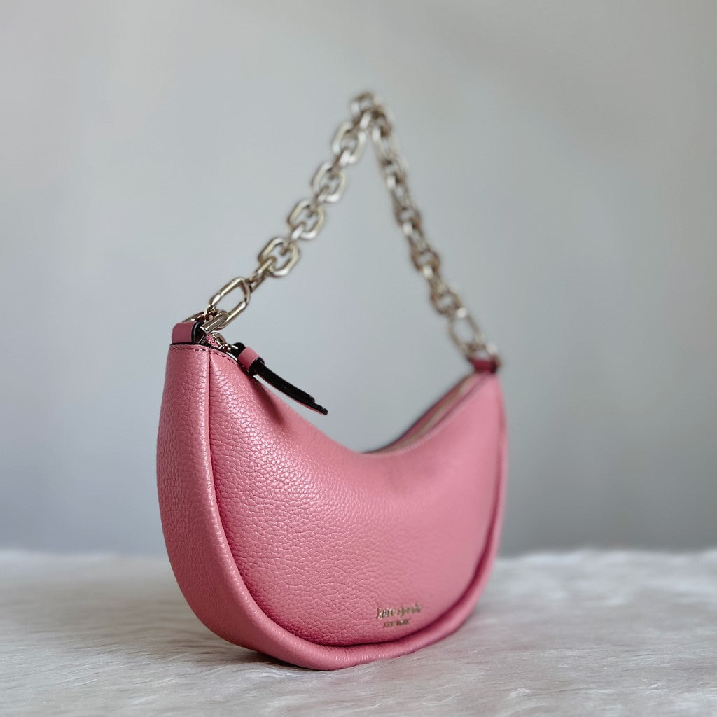 Kate Spade Pink Leather Chunky Chain Half Moon 2 Way Shoulder Bag Like New