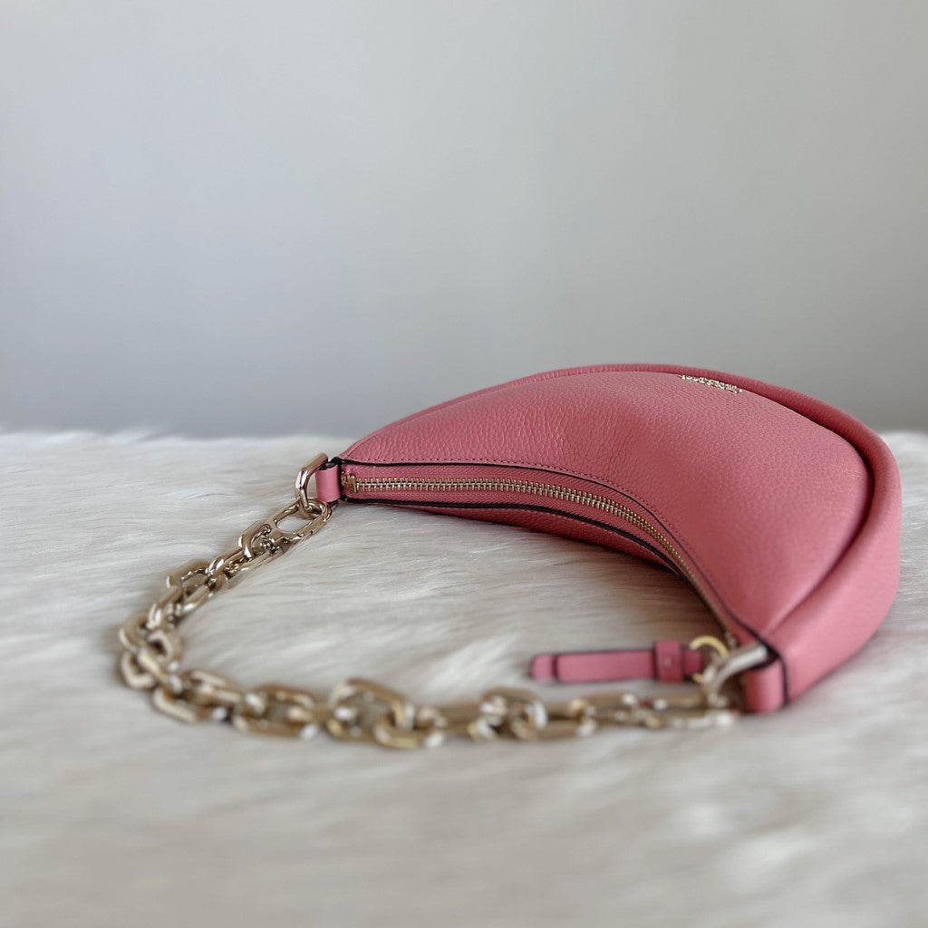 Kate Spade Pink Leather Chunky Chain Half Moon 2 Way Shoulder Bag Like New