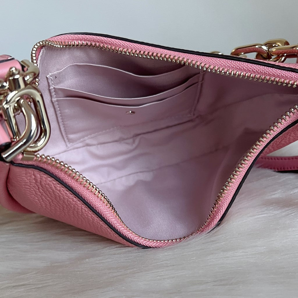 Kate Spade Pink Leather Chunky Chain Half Moon 2 Way Shoulder Bag Like New