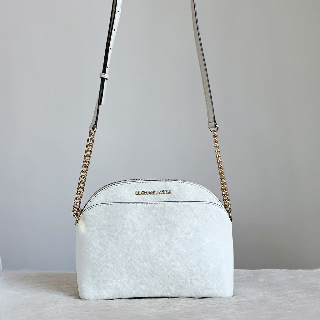 Michael Kors White Leather Gold Chain Crossbody Shoulder Bag