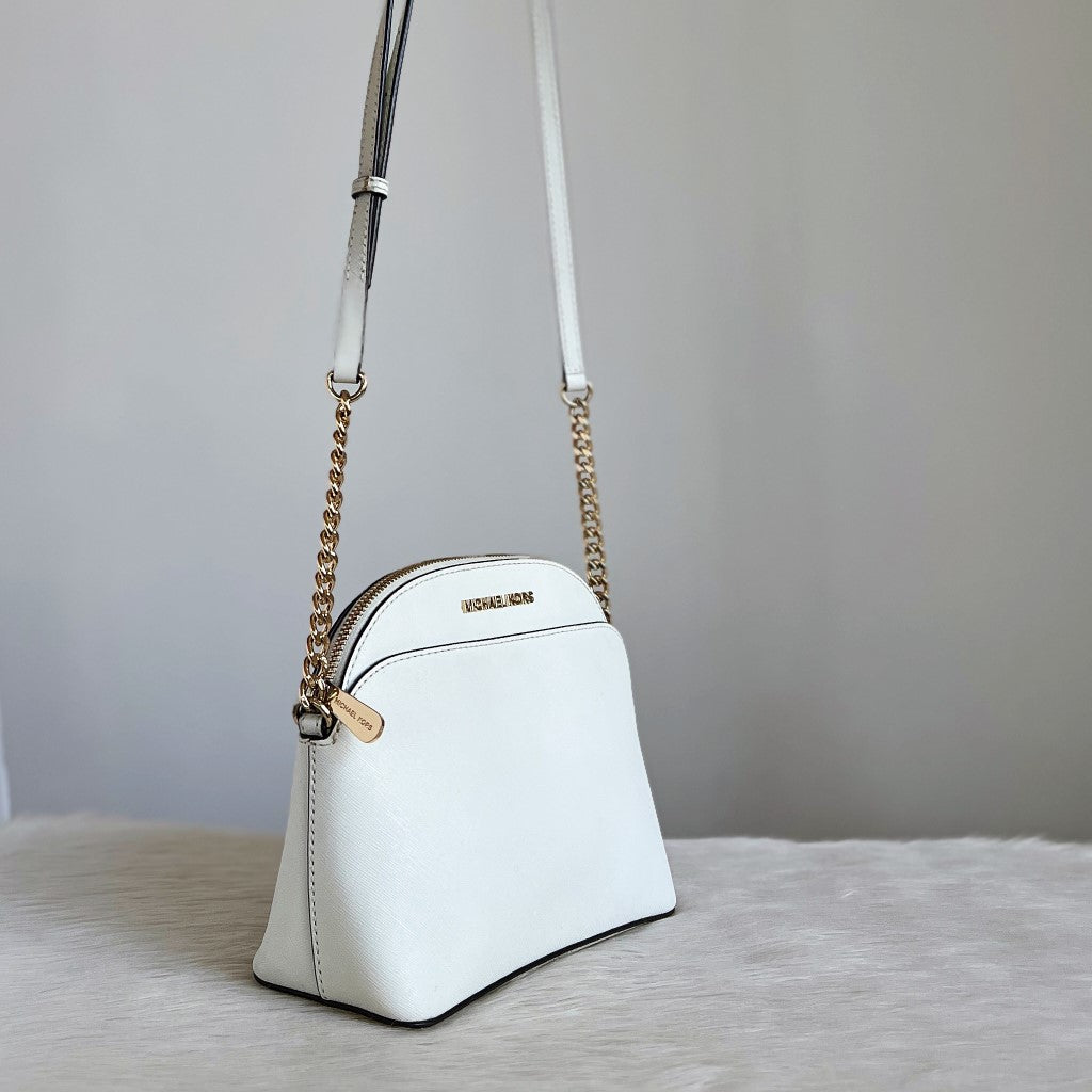 Michael Kors White Leather Gold Chain Crossbody Shoulder Bag