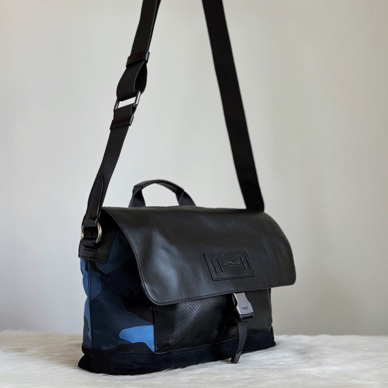 Coach Black Leather Patchwork Unisex Messenger Crossbody Shoulder Bag Excellent