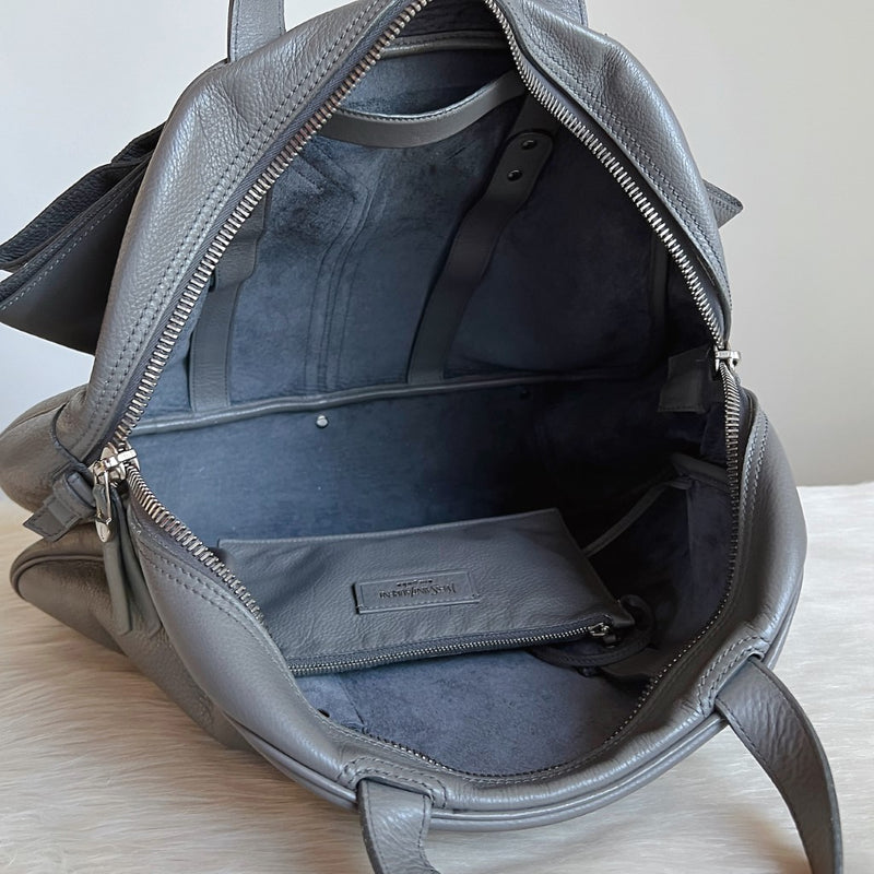 Saint Laurent YSL Grey Leather Bow Detail Large Tote Bag Excellent