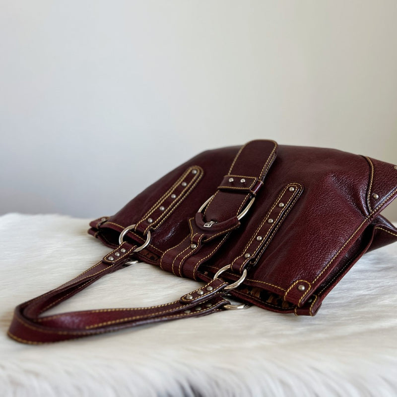 Dolce & Gabbana D&G Brown Leather Studded Detail Shoulder Bag