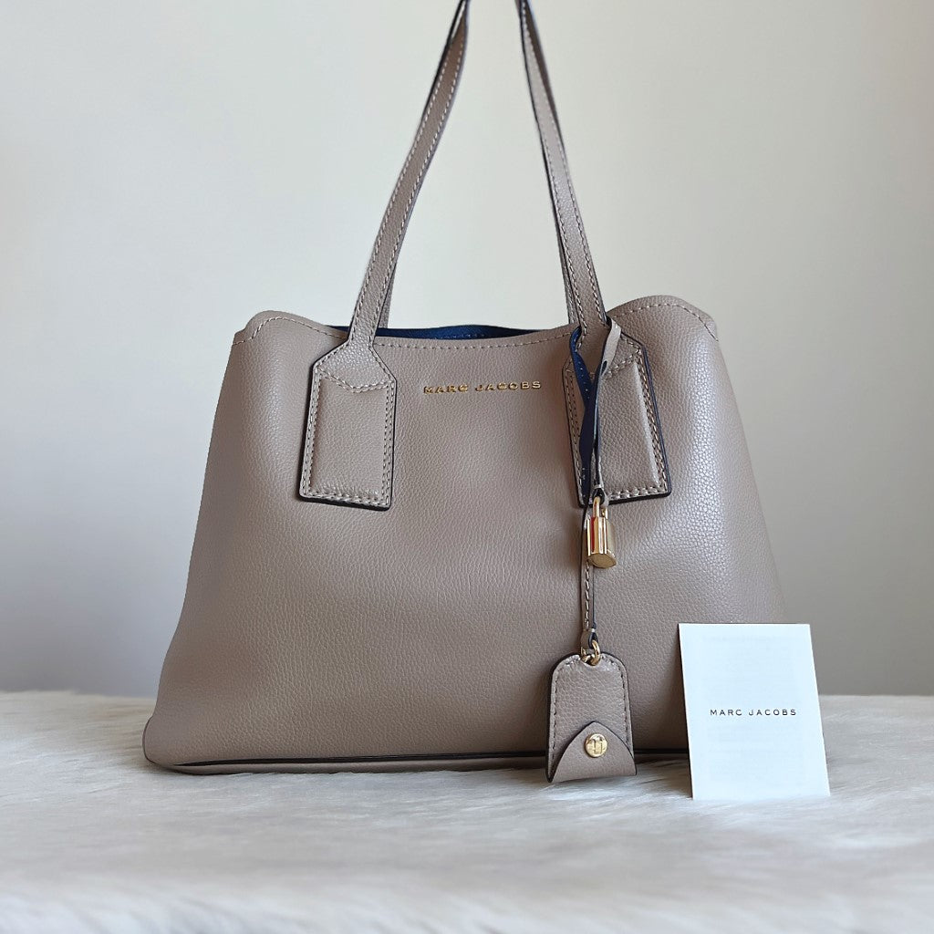 Marc Jacobs Taupe Leather Carryall Triple Compartment Shoulder Bag