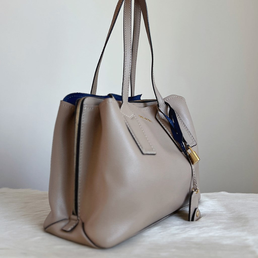 Marc Jacobs Taupe Leather Carryall Triple Compartment Shoulder Bag