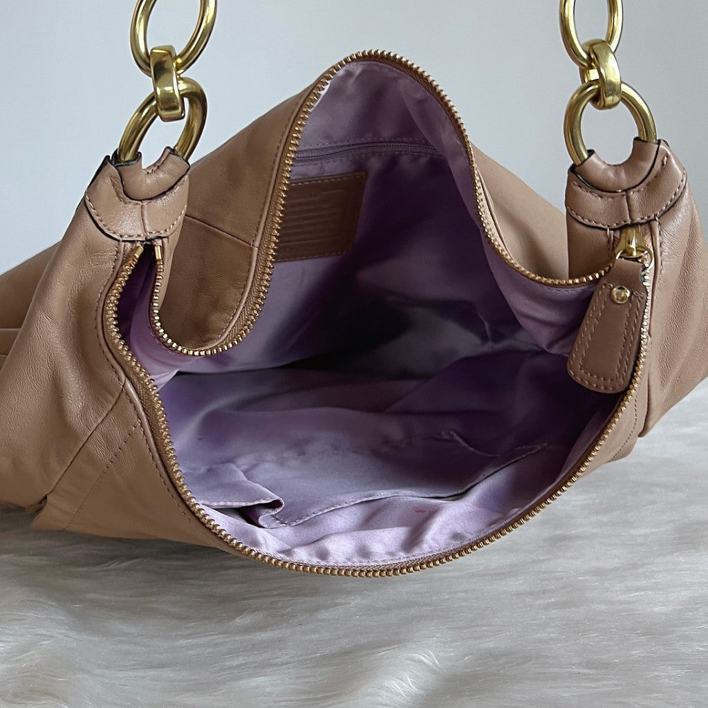 Coach Beige Leather Slouchy Front Pocket Shoulder Bag