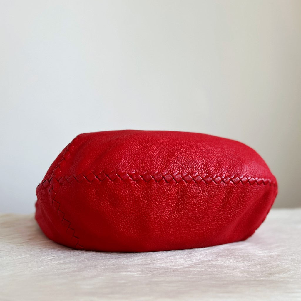 Bottega Veneta Red Leather Signature Cervo Hobo Shoulder Bag