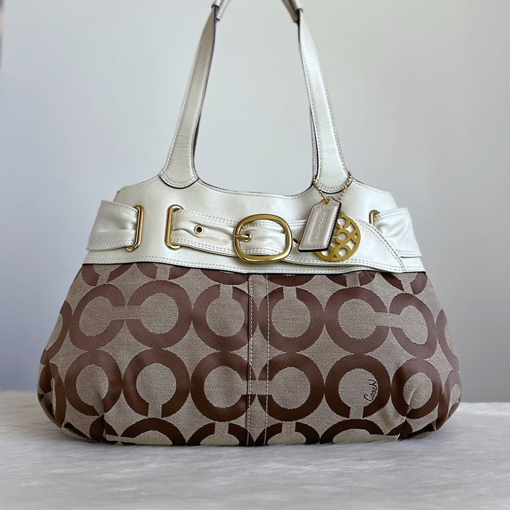 Coach Monogram Patchwork Buckle Detail Shoulder Bag Excellent