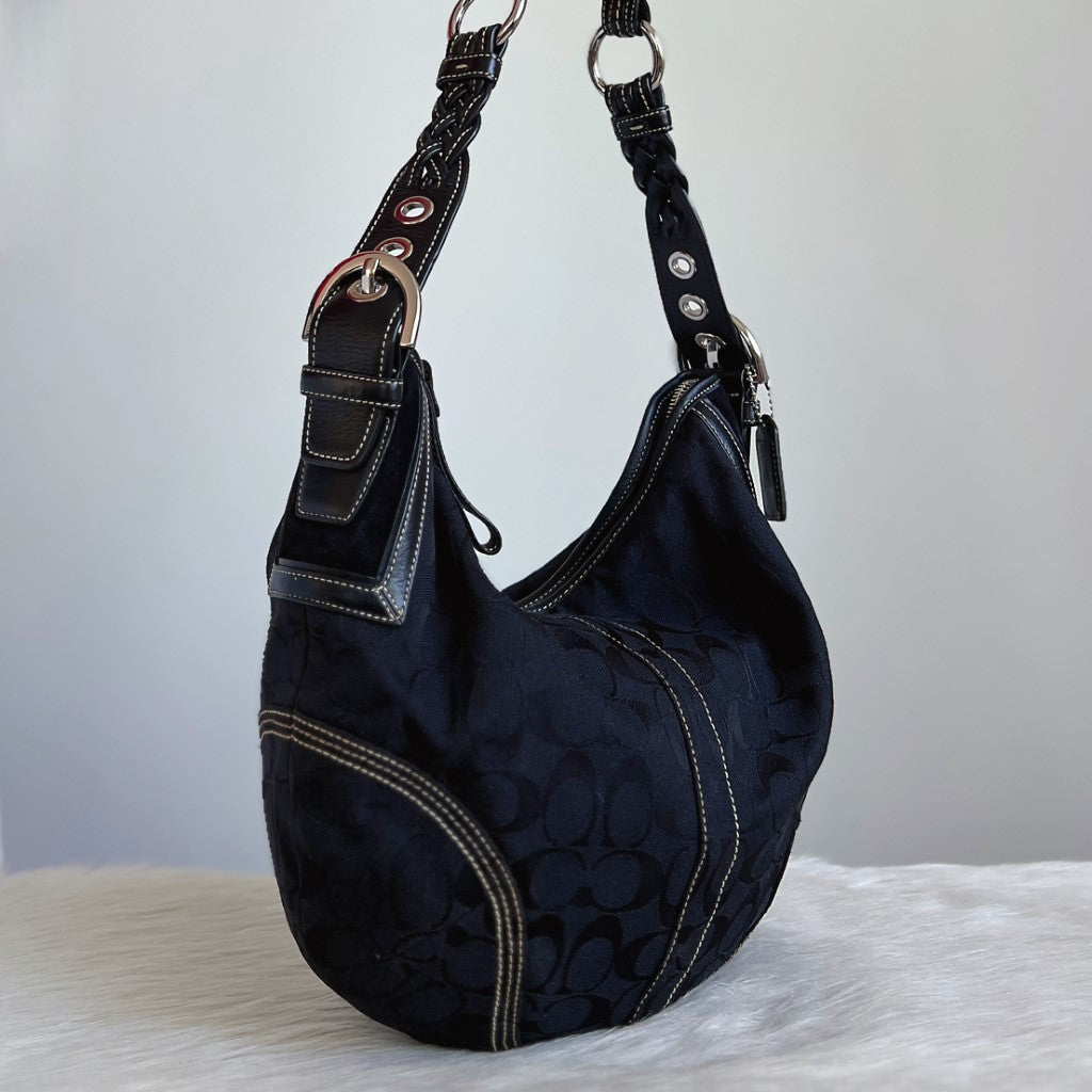 Coach Black Monogram Slouchy Half Moon Shoulder Bag