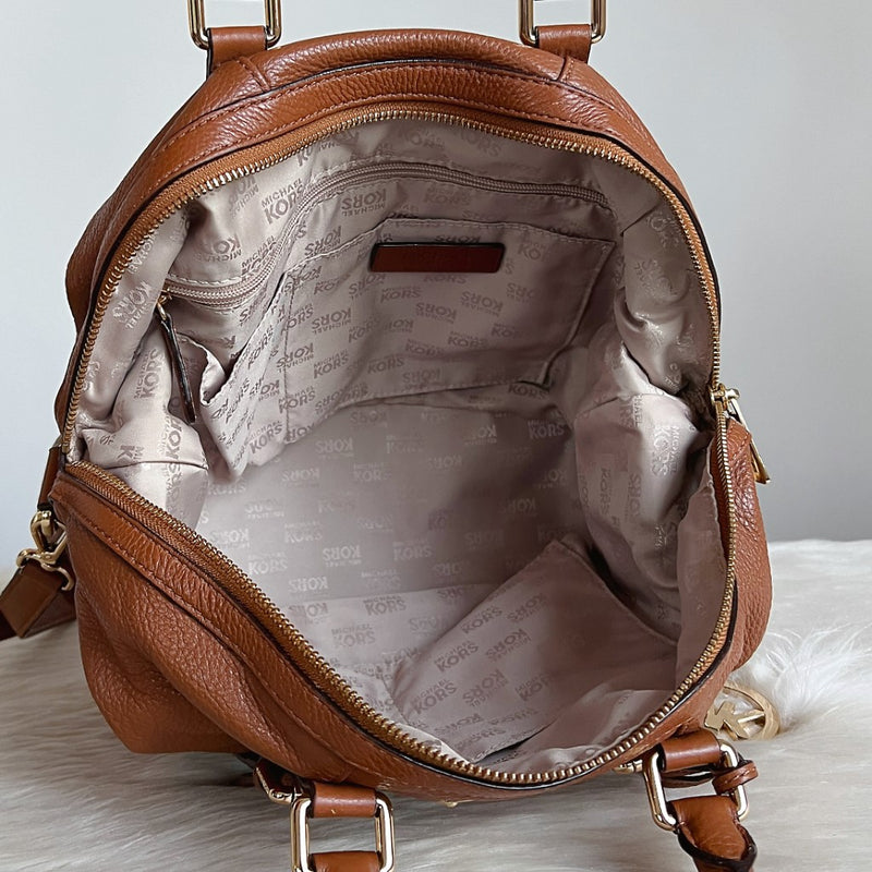 Michael Kors Caramel Leather MK Charm Buckle Detail 2 Way Shoulder Bag