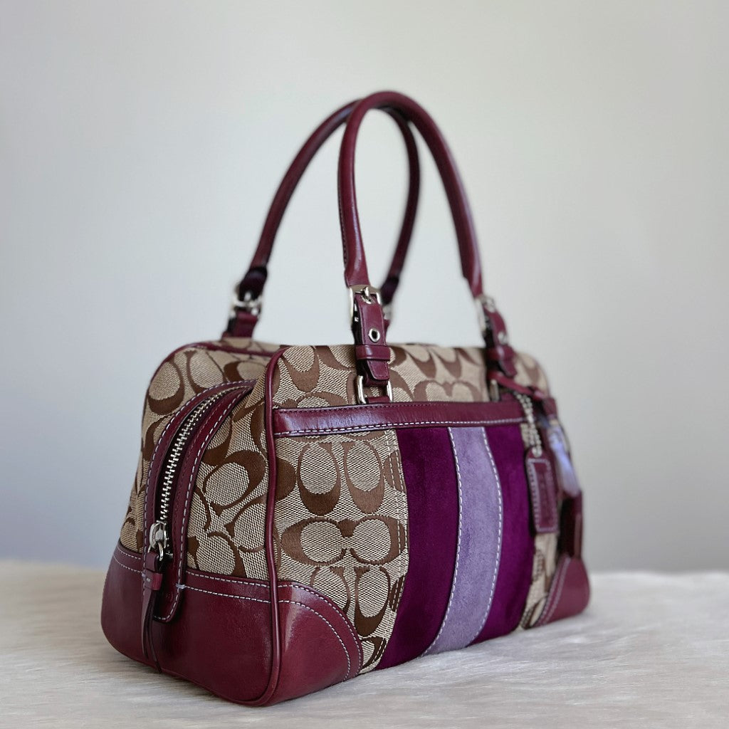 Coach Monogram Stripe Patchwork Boston Tote Bag