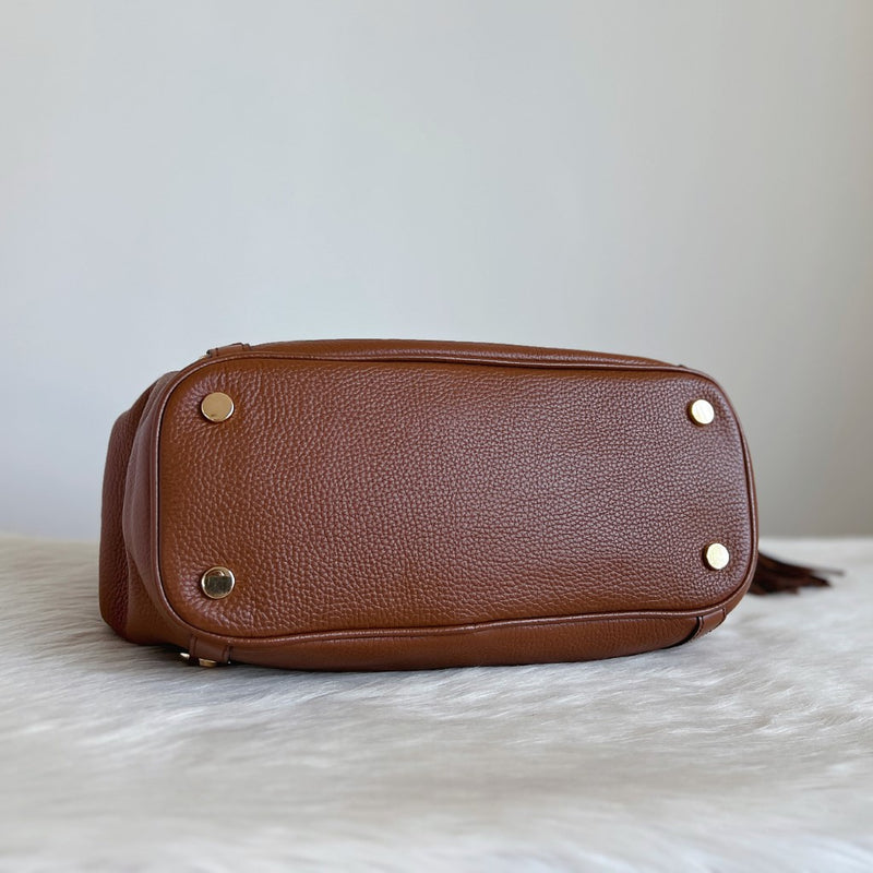 Michael Kors Caramel Leather Tassel Charm Triple Compartment Shoulder Bag Excellent