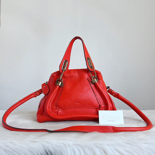 Chloe Iconic Orange Leather Paraty 2 Way Shoulder Bag Excellent