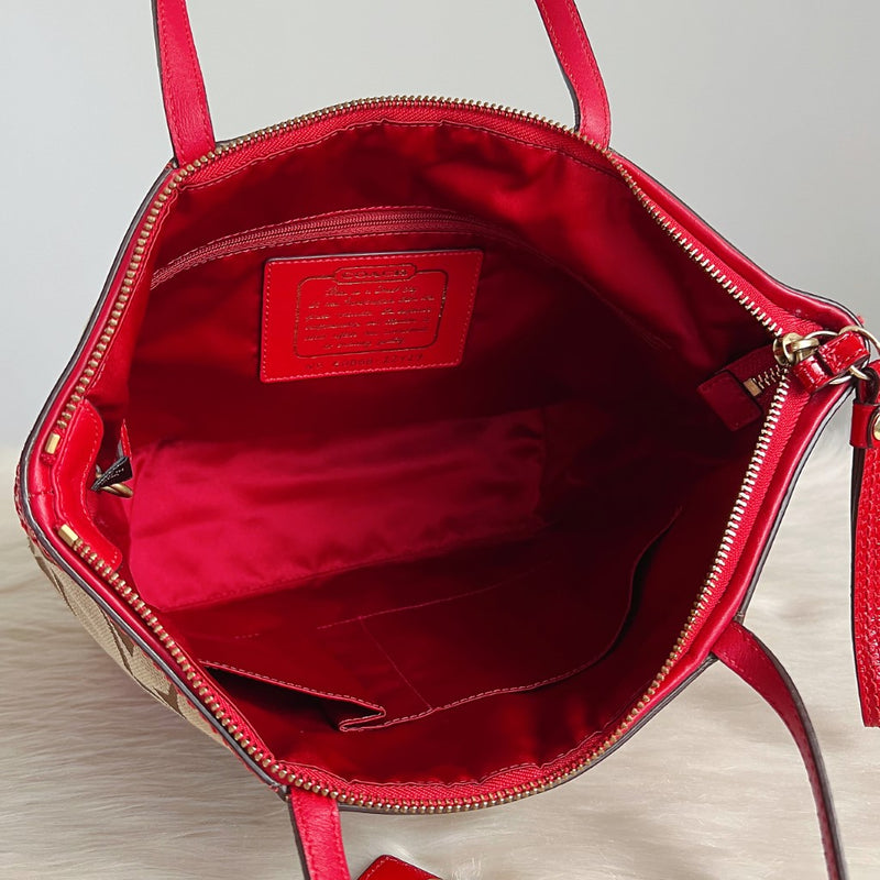 Coach Monogram Red Leather Block Shoulder Bag