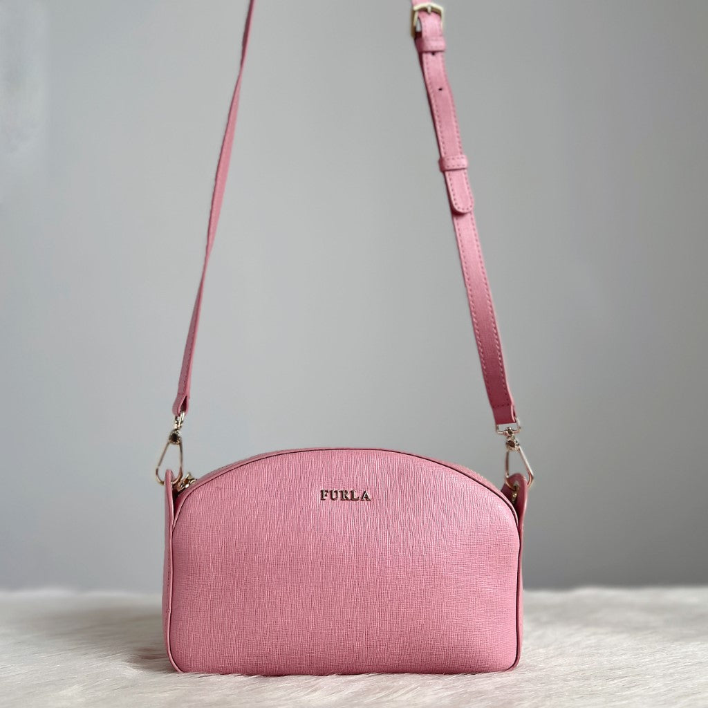 Furla Pink Leather Front Logo Small Crossbody Shoulder Bag