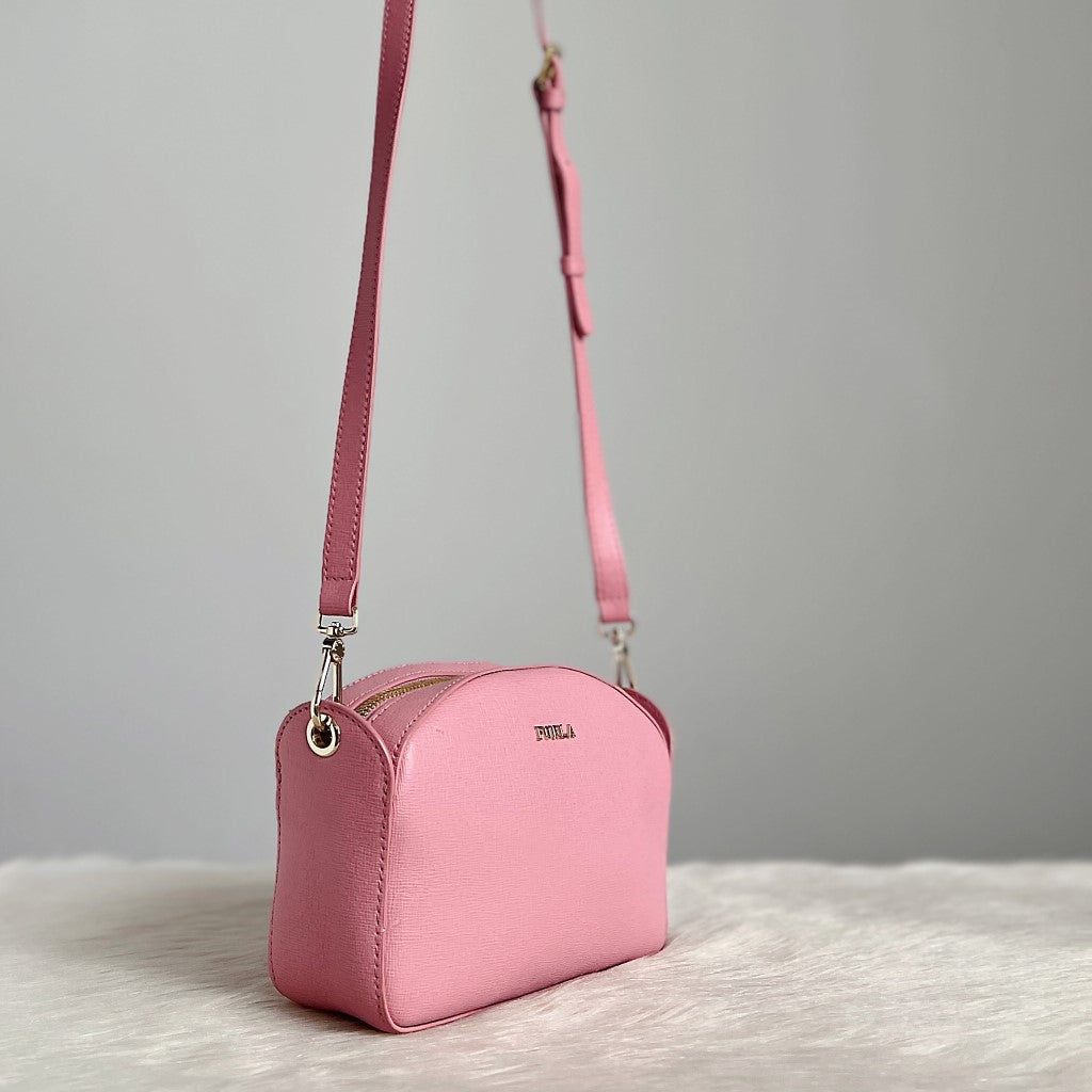 Furla Pink Leather Front Logo Small Crossbody Shoulder Bag