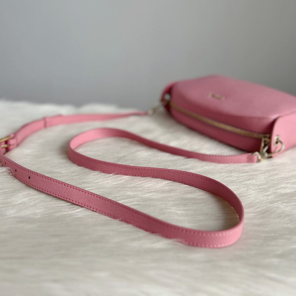 Furla Pink Leather Front Logo Small Crossbody Shoulder Bag