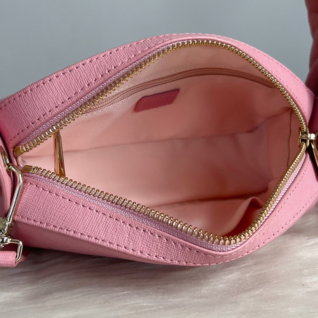 Furla Pink Leather Front Logo Small Crossbody Shoulder Bag