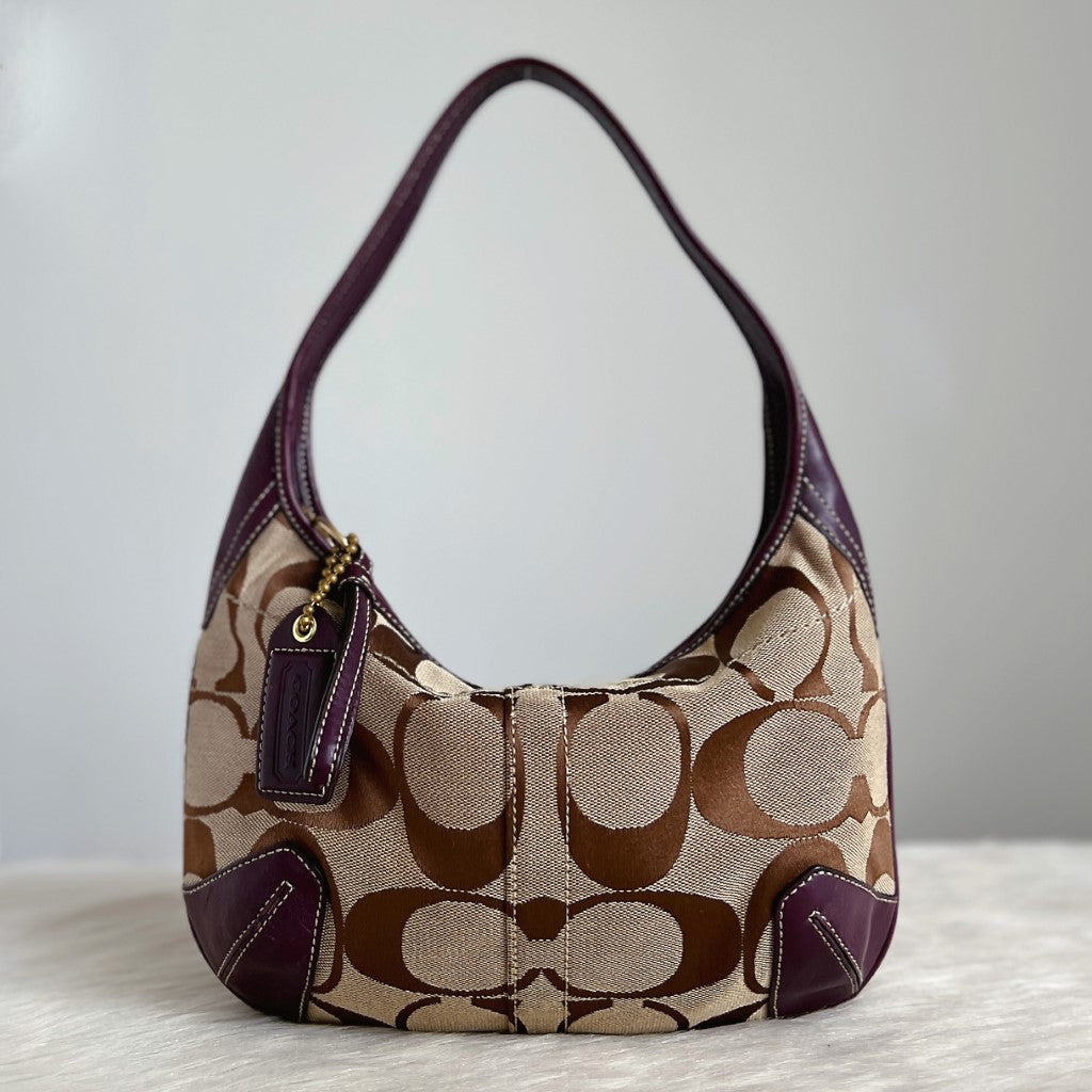 Coach Purple Leather Patchwork Monogram Half Moon Shoulder Bag