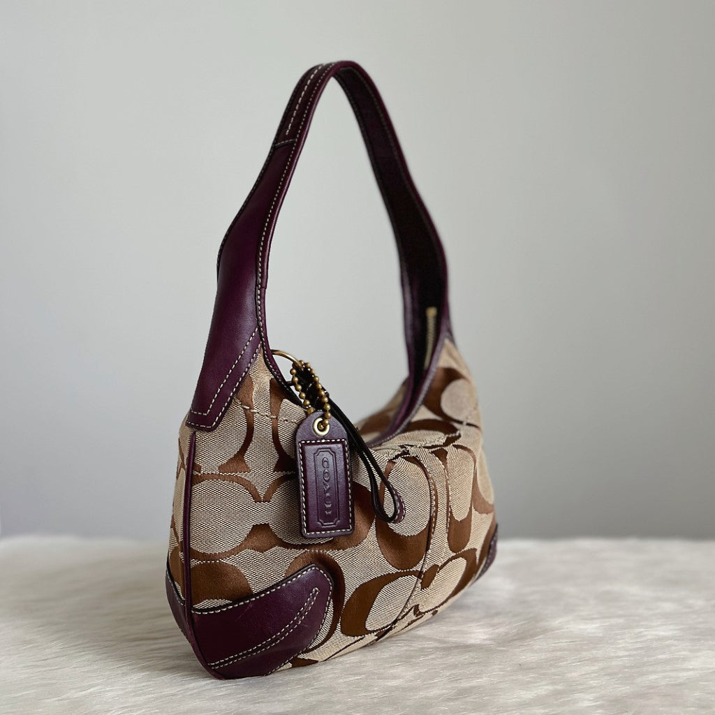 Coach Purple Leather Patchwork Monogram Half Moon Shoulder Bag