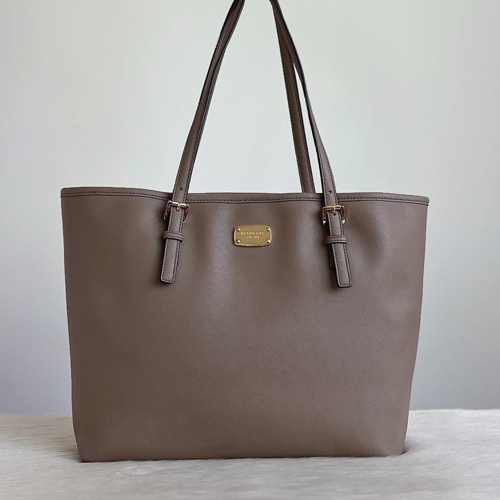 Michael Kors Taupe Leather Front Logo Shoulder Bag