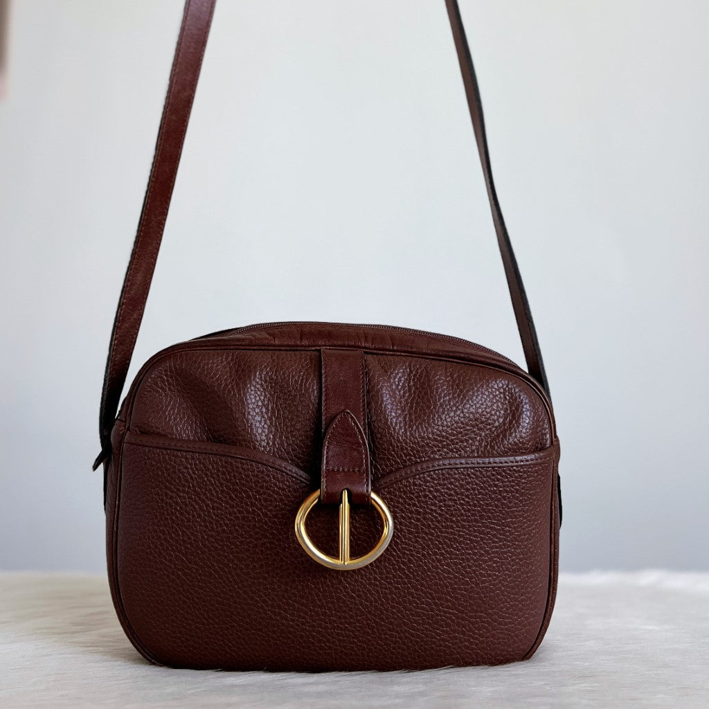 Christian Dior Chocolate Leather Front Ring Crossbody Shoulder Bag