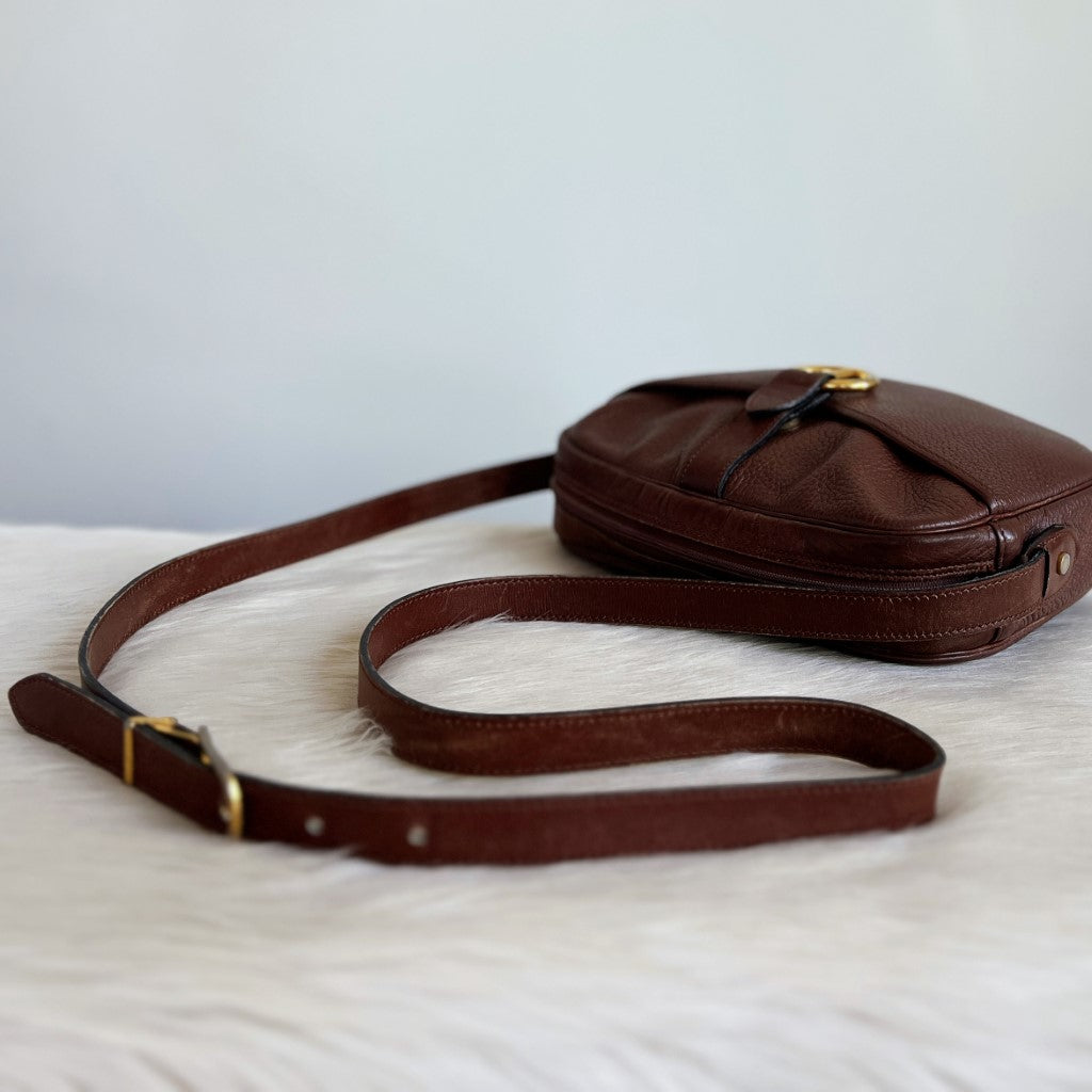 Christian Dior Chocolate Leather Front Ring Crossbody Shoulder Bag