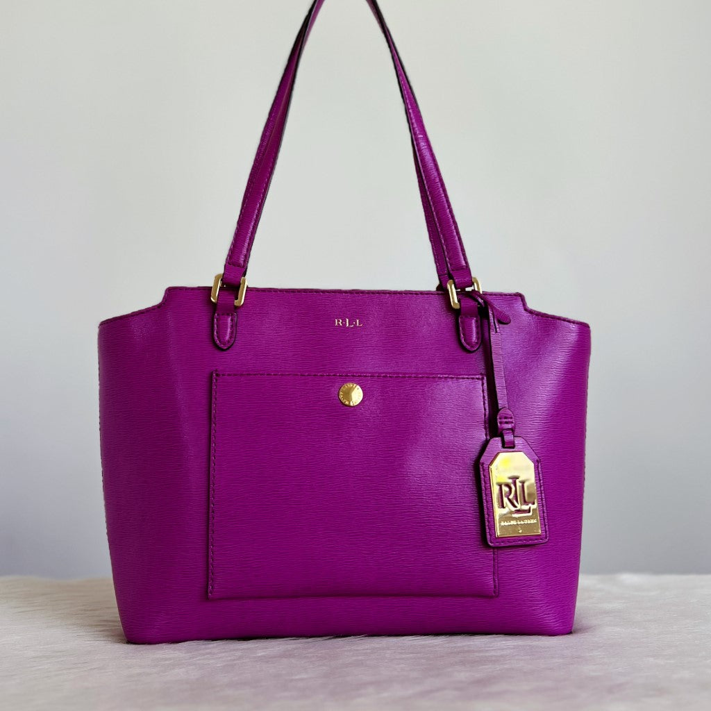 Ralph Lauren Fuchsia Leather Front Pocket Shoulder Bag