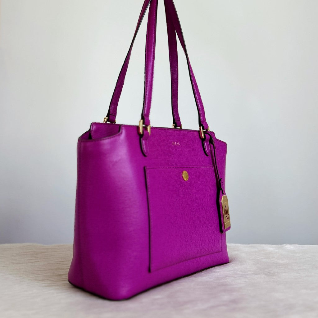 Ralph Lauren Fuchsia Leather Front Pocket Shoulder Bag