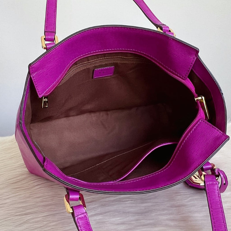Ralph Lauren Fuchsia Leather Front Pocket Shoulder Bag