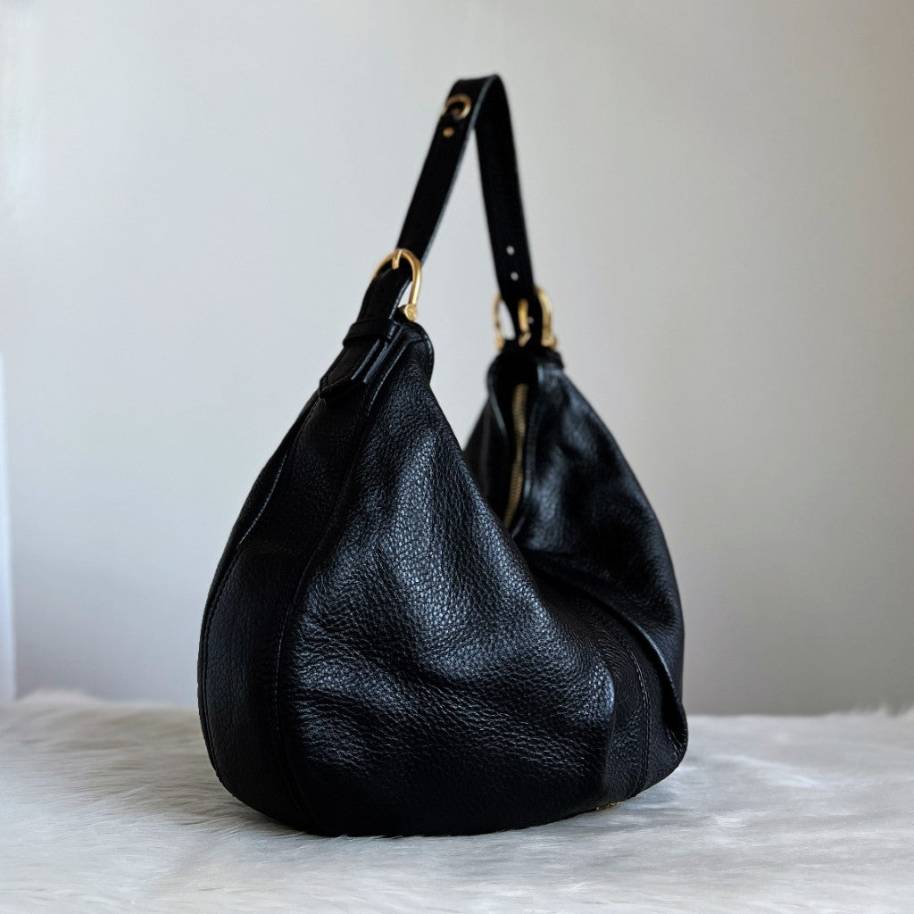 Burberry Black Leather Front Logo Slouchy Half Moon Shoulder Bag